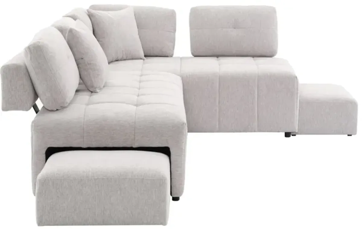 L-Shaped Sofa Sectional Sofa Couch With 2 Stools And 2 Lumbar Pillows For Living Room