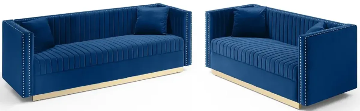 Contemporary Vertical Channel Tufted Velvet Sofa Loveseat Upholstered 2 Pieces Set With 4 Pillows