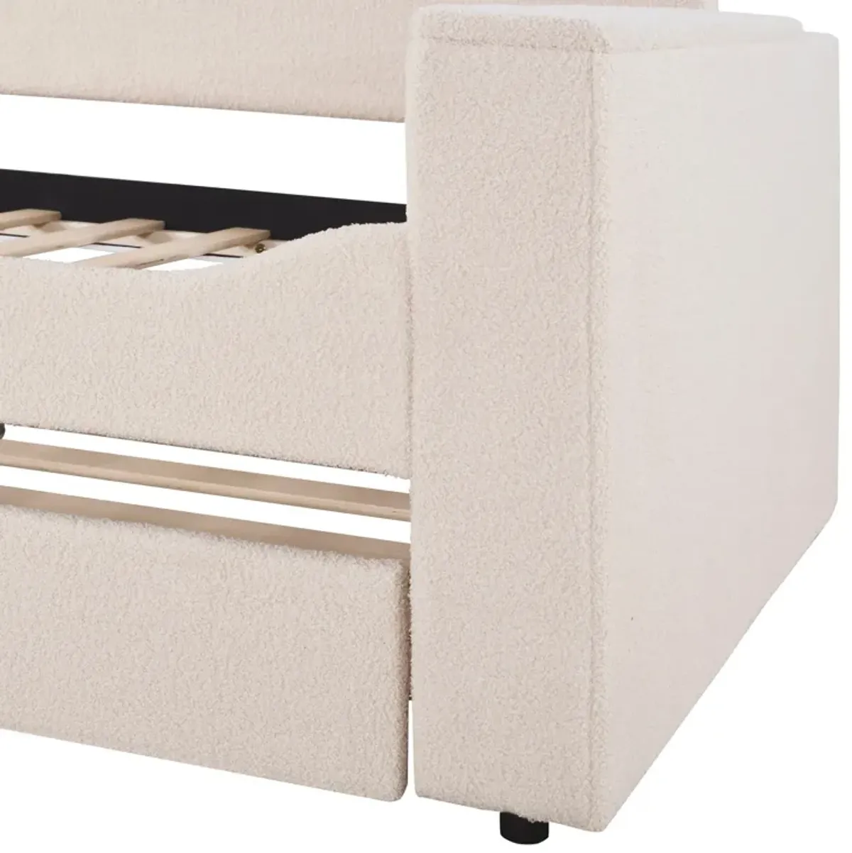 Twin Size Upholstered Daybed With Storage Armrests, Trundle And Latest Integrated Bluetooth Audio System, Teddy Fleece