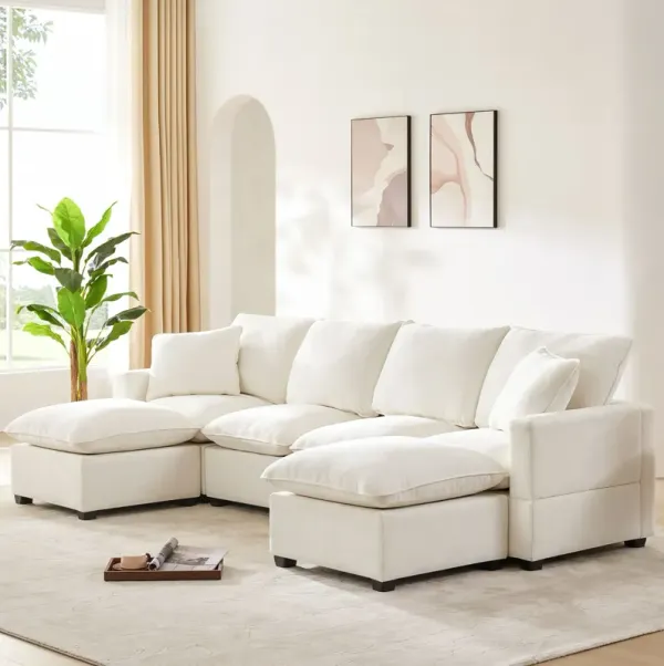 Modern U-Shape Modular Sofa, 6 Seat Chenille Sectional Couch Set With 2 Pillows Included, Freely Combinable Indoor Funiture For Living Room, Apartment, Office