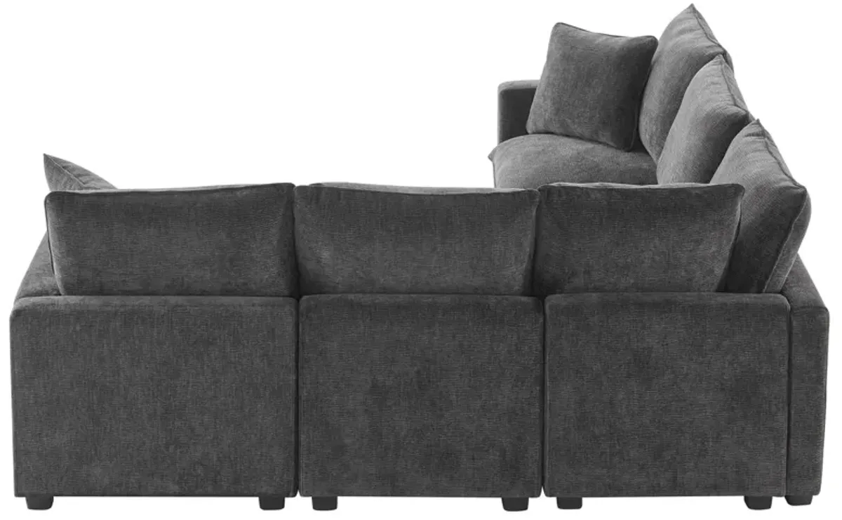 Modern L Shape Modular Sofa, 5 Seat Chenille Sectional Couch Set With 2 Pillows Included, Freely Combinable Indoor Funiture For Living Room, Apartment, Office