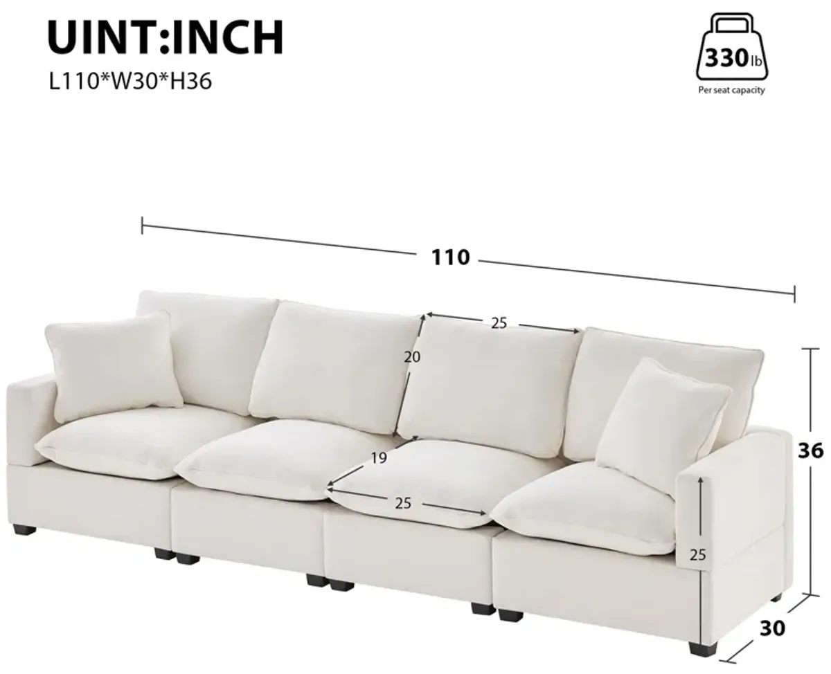 Modern Modular Sofa, 4 Seat Chenille Sectional Couch Set With 2 Pillows Included, Freely Combinable Indoor Funiture For Living Room, Apartment, Office