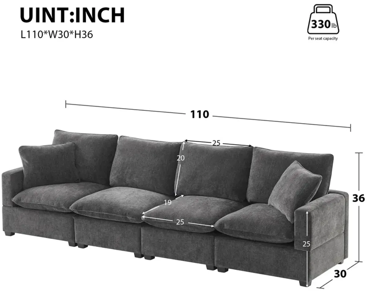 Modern Modular Sofa, 4 Seat Chenille Sectional Couch Set With 2 Pillows Included, Freely Combinable Indoor Funiture For Living Room, Apartment, Office