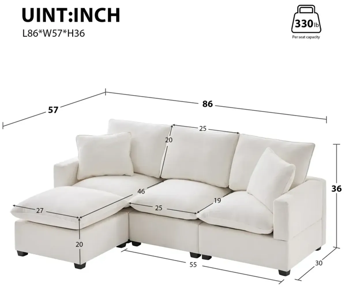 Modern Modular Sofa, 4 Seat Chenille Sectional Couch Set With 2 Pillows Included, Freely Combinable Indoor Funiture For Living Room