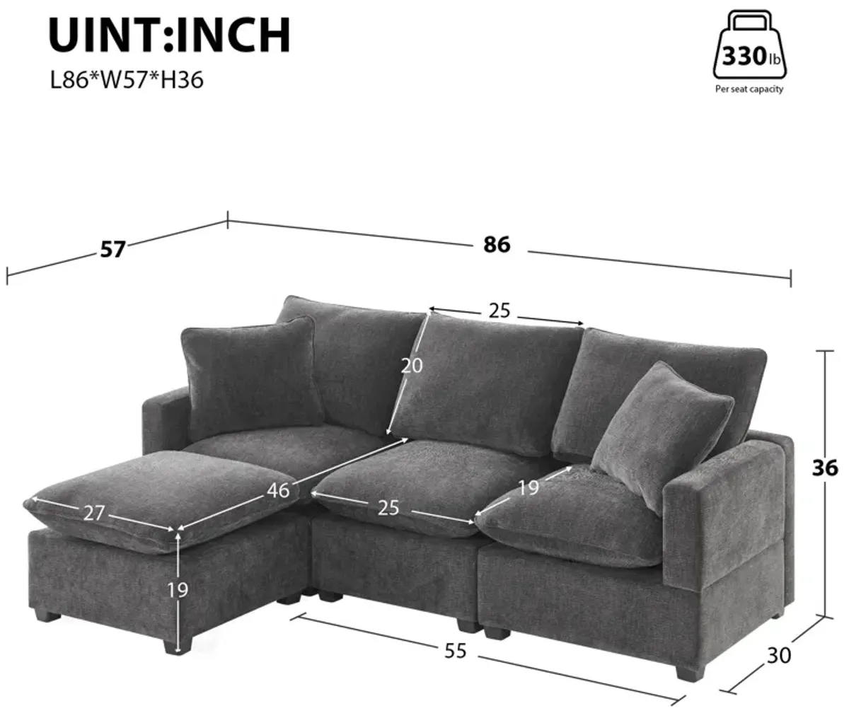 Modern Modular Sofa, 4 Seat Chenille Sectional Couch Set With 2 Pillows Included, Freely Combinable Indoor Funiture For Living Room