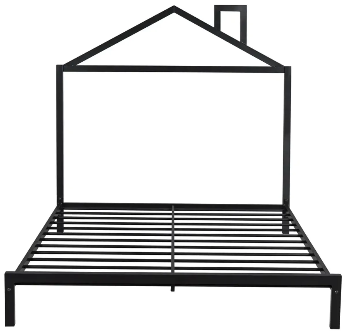 Full Size Metal Platform Bed With House-Shaped Headboard Design