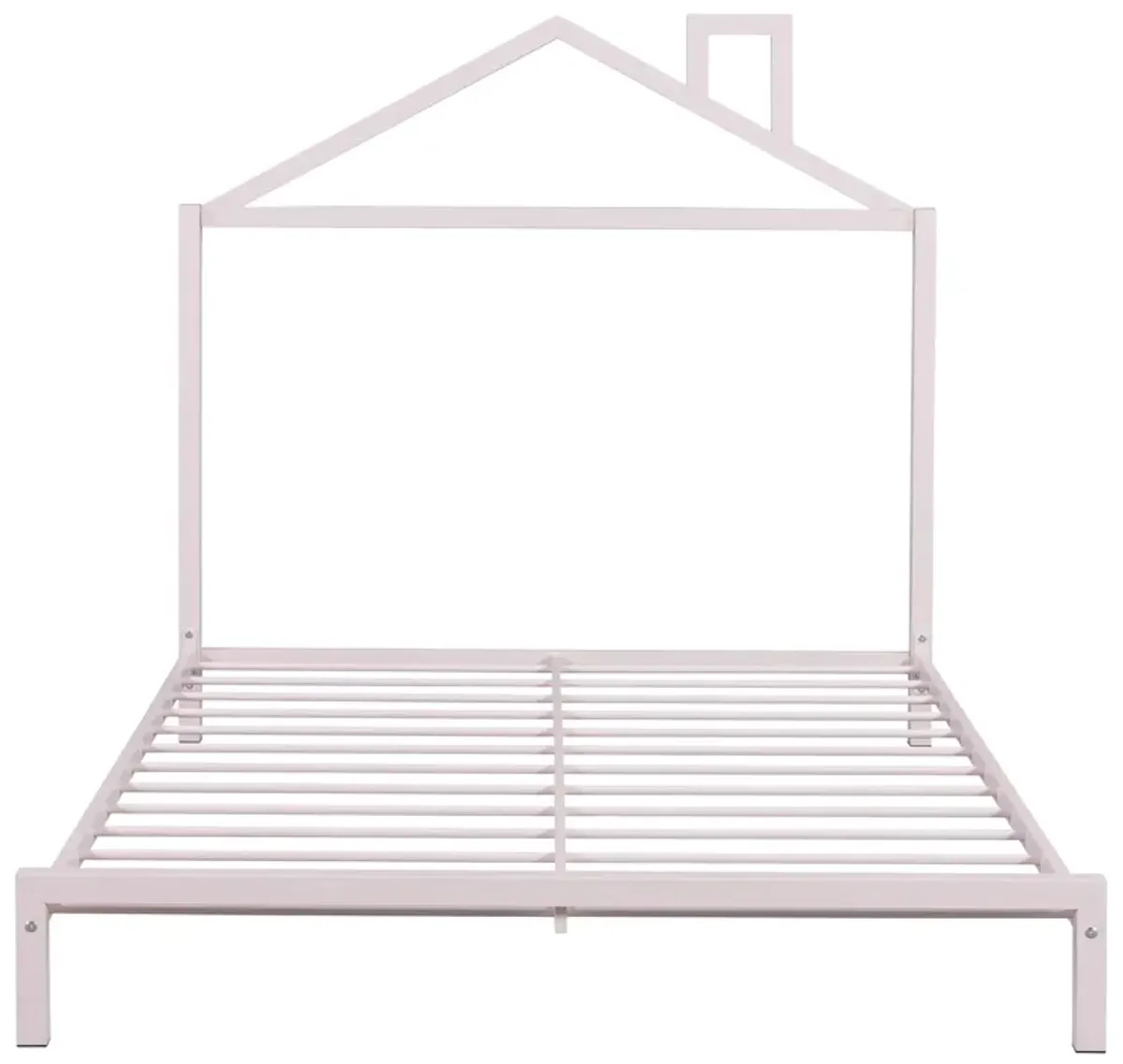 Full Size Metal Platform Bed With House-Shaped Headboard Design