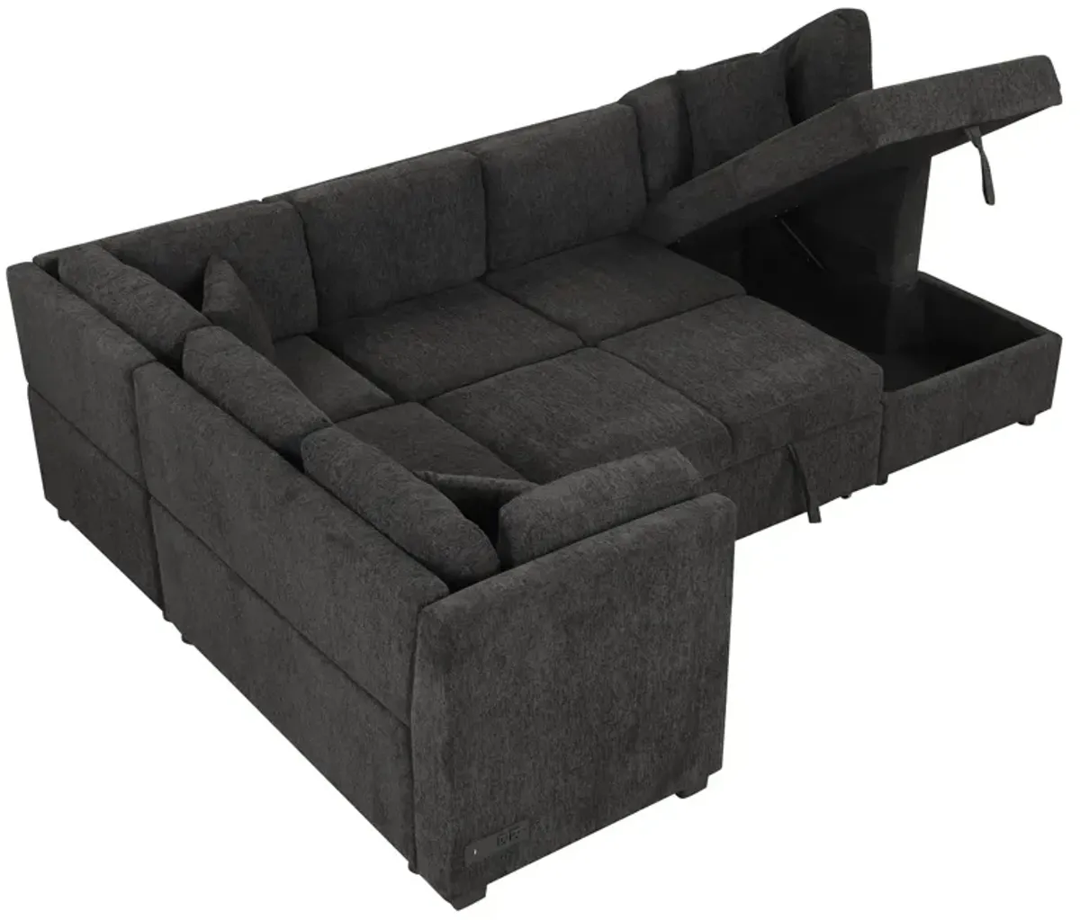 U-Shaped Sectional Sofa Pull Out Sofa Bed With Two USB Ports, Two Power Sockets, Three Back Pillows And A Storage Chaise For Living Room