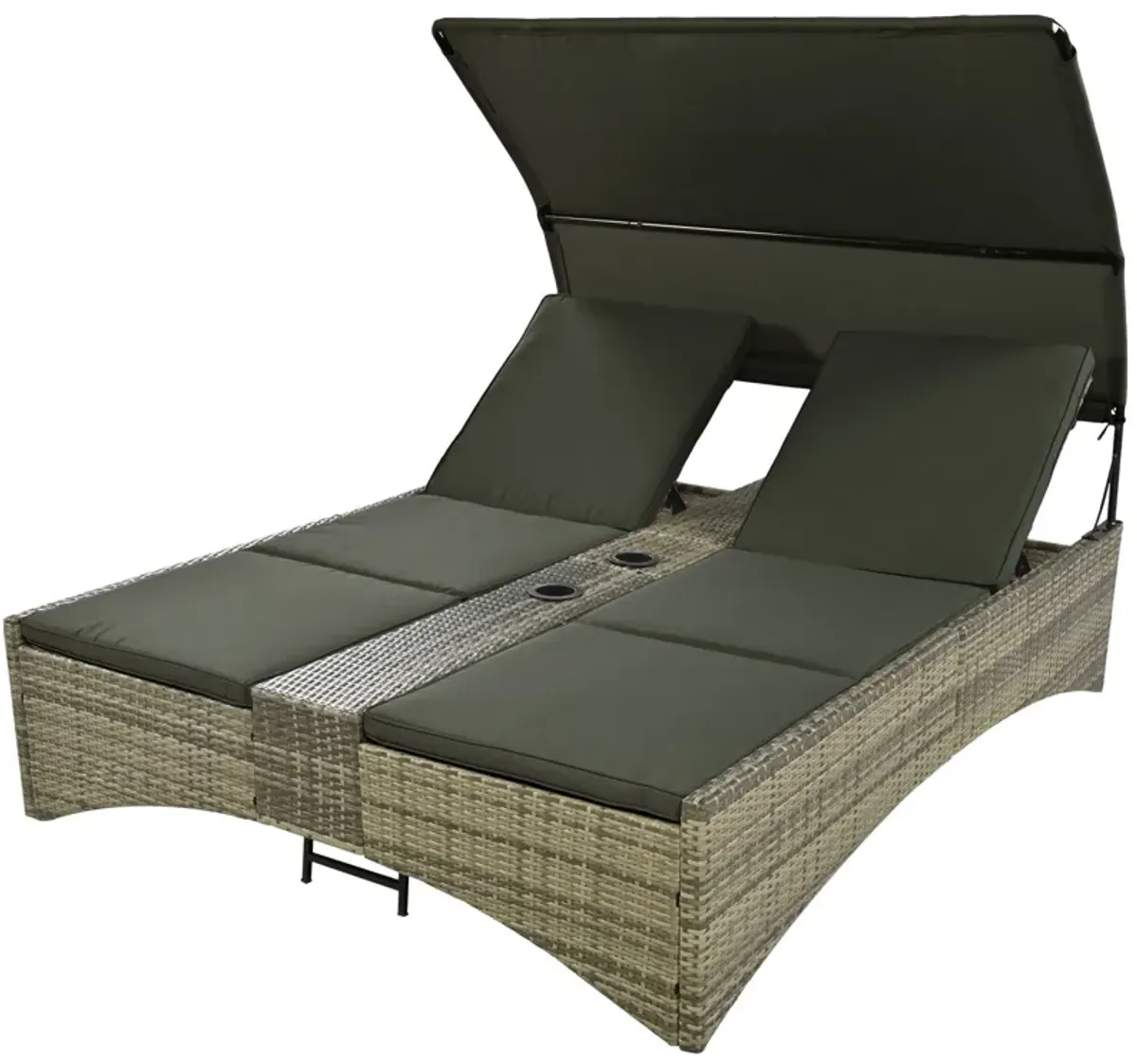 Patio Daybed Outdoor Daybed Sun Lounger With Shelter Roof With Adjustable Backrest, Storage Box And 2 Cup Holders For Patio, Balcony, Poolside