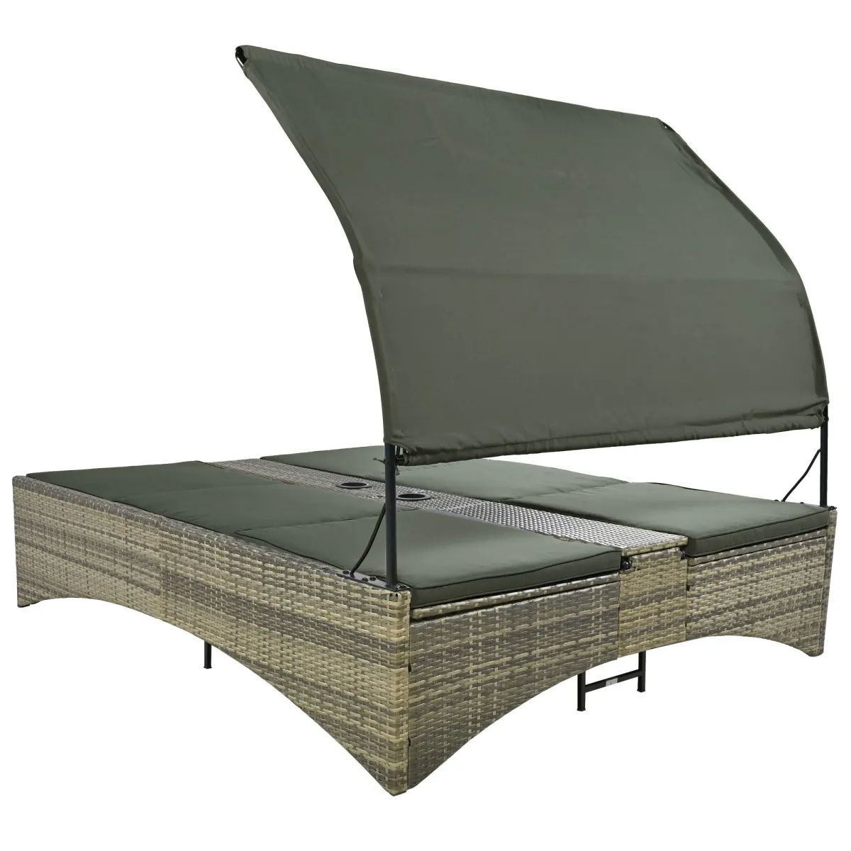 Patio Daybed Outdoor Daybed Sun Lounger With Shelter Roof With Adjustable Backrest, Storage Box And 2 Cup Holders For Patio, Balcony, Poolside