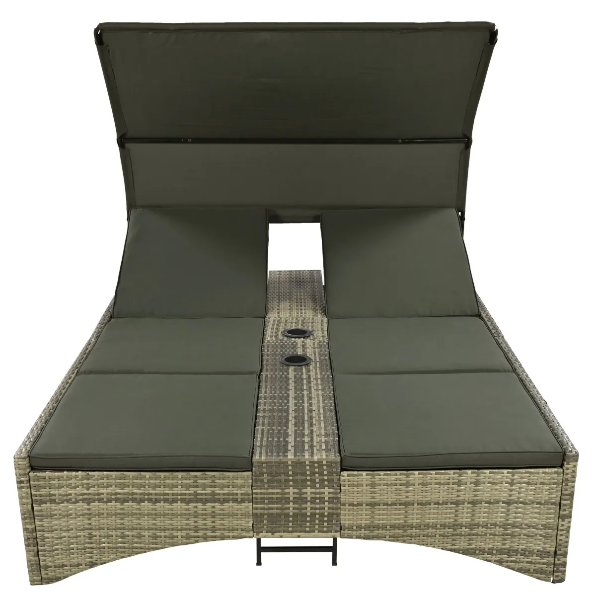 Patio Daybed Outdoor Daybed Sun Lounger With Shelter Roof With Adjustable Backrest, Storage Box And 2 Cup Holders For Patio, Balcony, Poolside