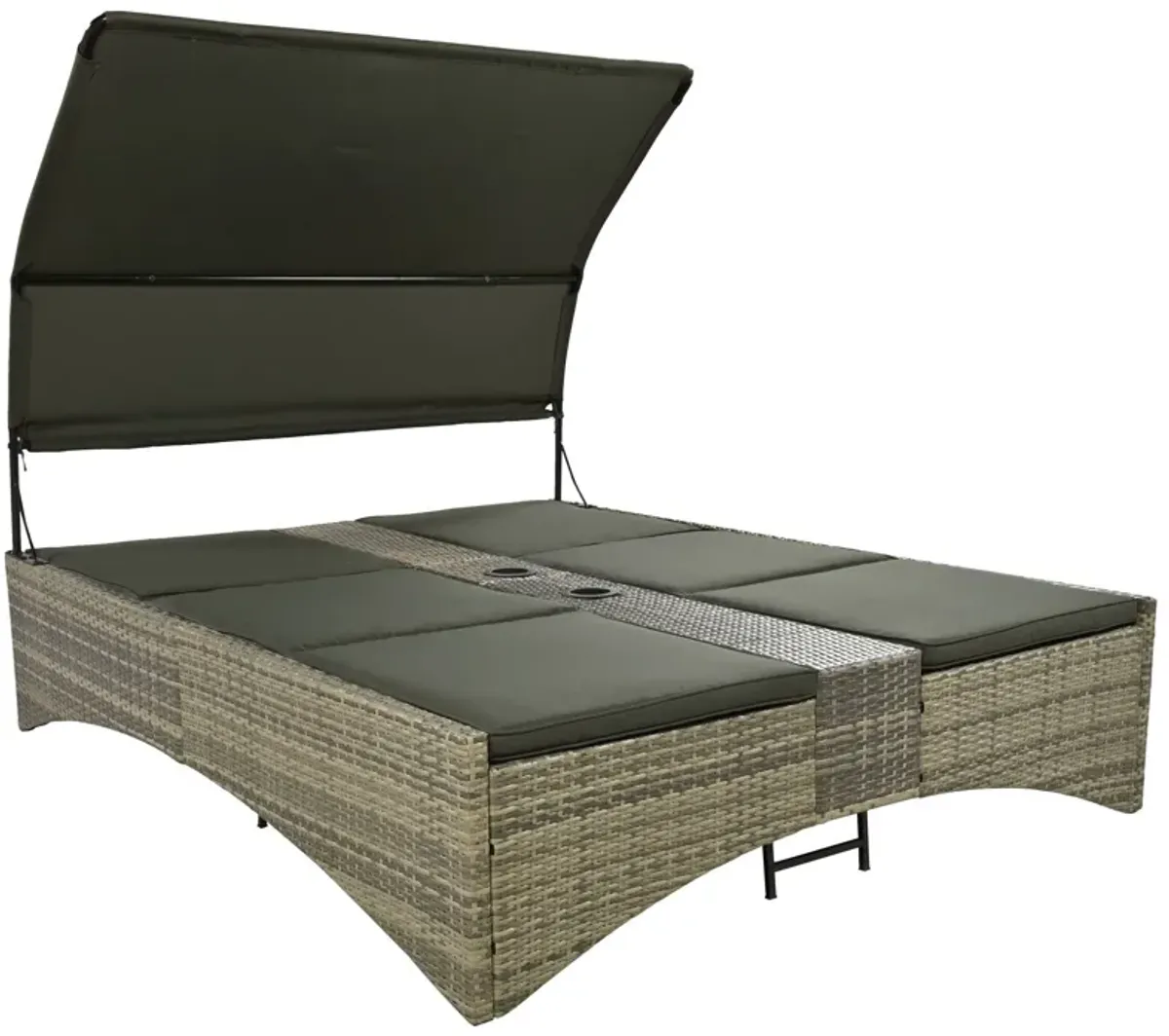 Patio Daybed Outdoor Daybed Sun Lounger With Shelter Roof With Adjustable Backrest, Storage Box And 2 Cup Holders For Patio, Balcony, Poolside