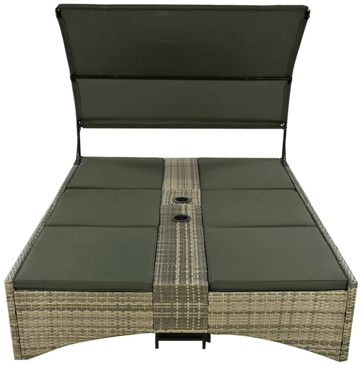 Patio Daybed Outdoor Daybed Sun Lounger With Shelter Roof With Adjustable Backrest, Storage Box And 2 Cup Holders For Patio, Balcony, Poolside