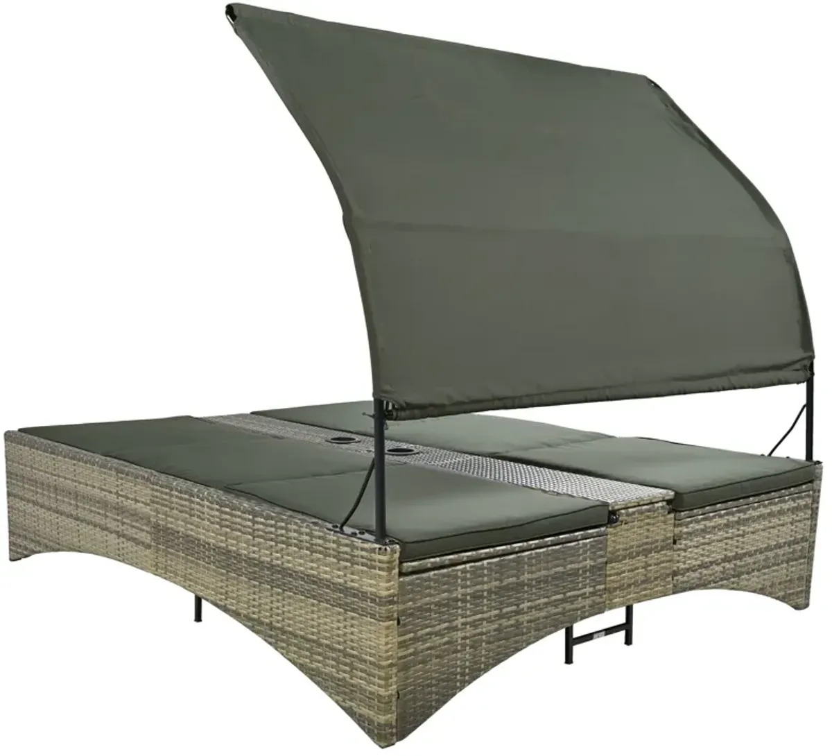 Patio Daybed Outdoor Daybed Sun Lounger With Shelter Roof With Adjustable Backrest, Storage Box And 2 Cup Holders For Patio, Balcony, Poolside