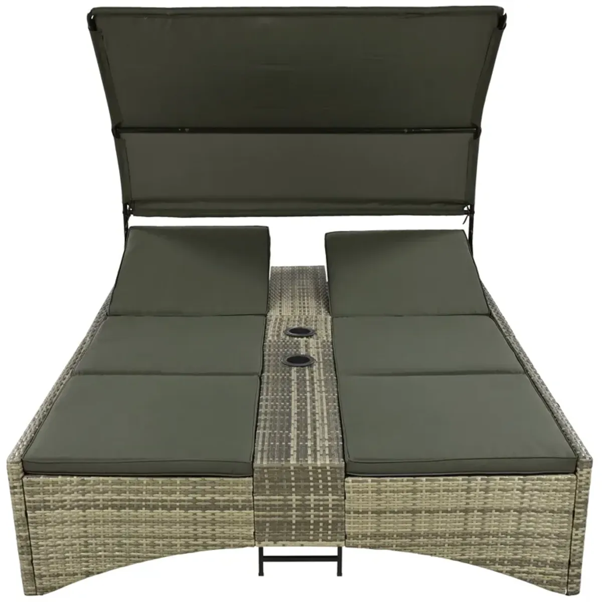 Patio Daybed Outdoor Daybed Sun Lounger With Shelter Roof With Adjustable Backrest, Storage Box And 2 Cup Holders For Patio, Balcony, Poolside