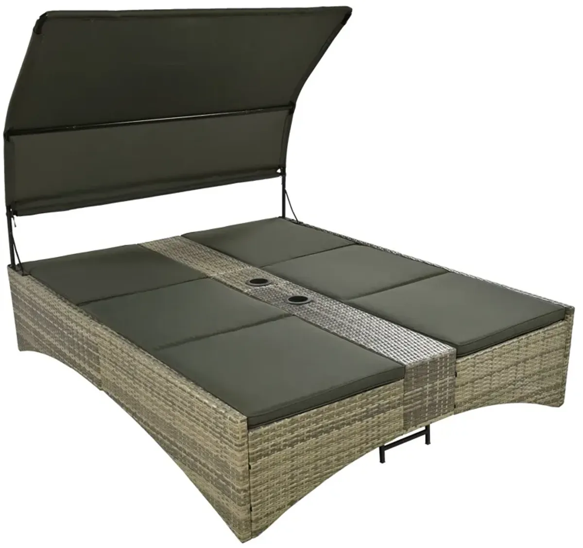 Patio Daybed Outdoor Daybed Sun Lounger With Shelter Roof With Adjustable Backrest, Storage Box And 2 Cup Holders For Patio, Balcony, Poolside