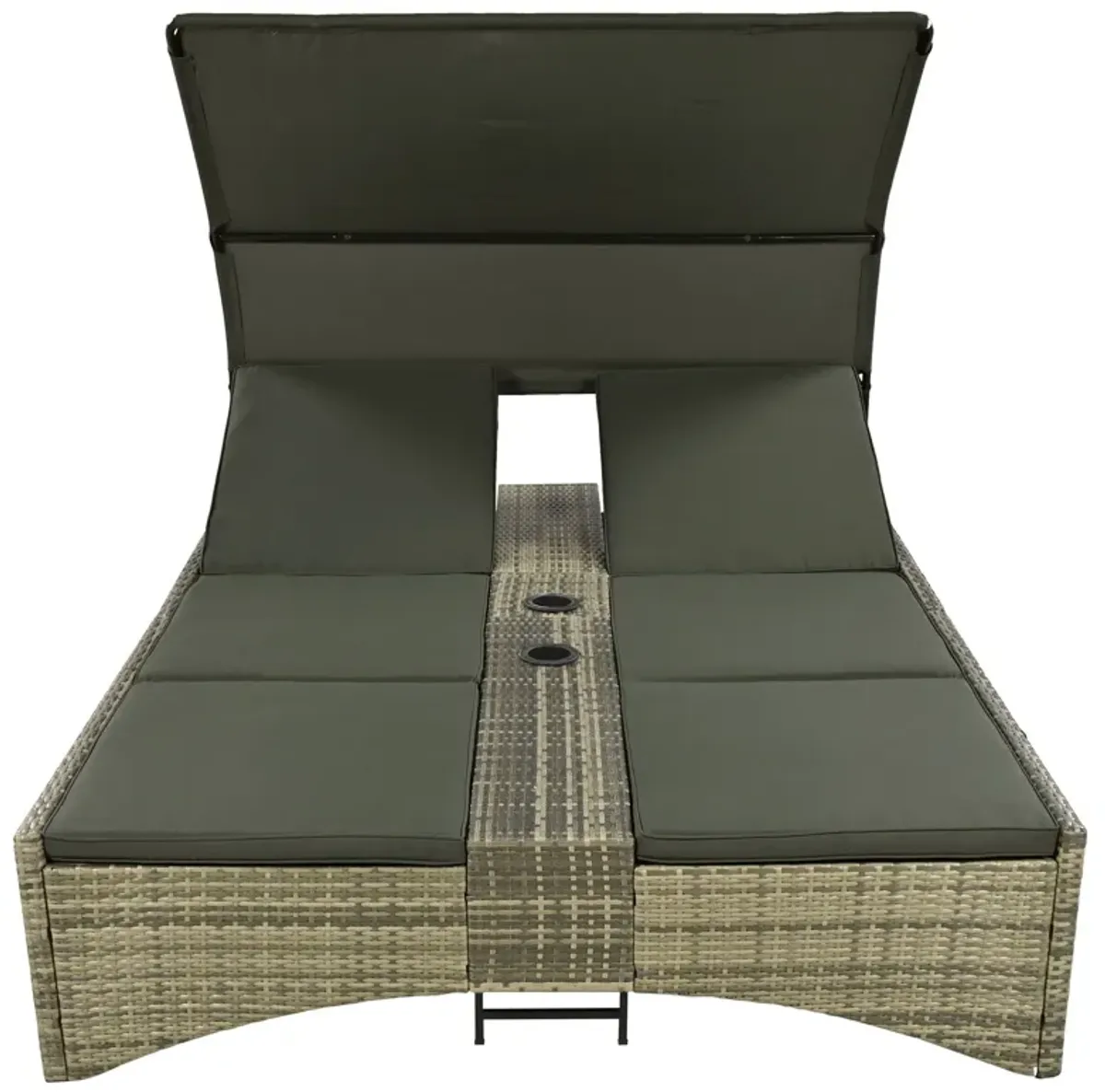 Patio Daybed Outdoor Daybed Sun Lounger With Shelter Roof With Adjustable Backrest, Storage Box And 2 Cup Holders For Patio, Balcony, Poolside