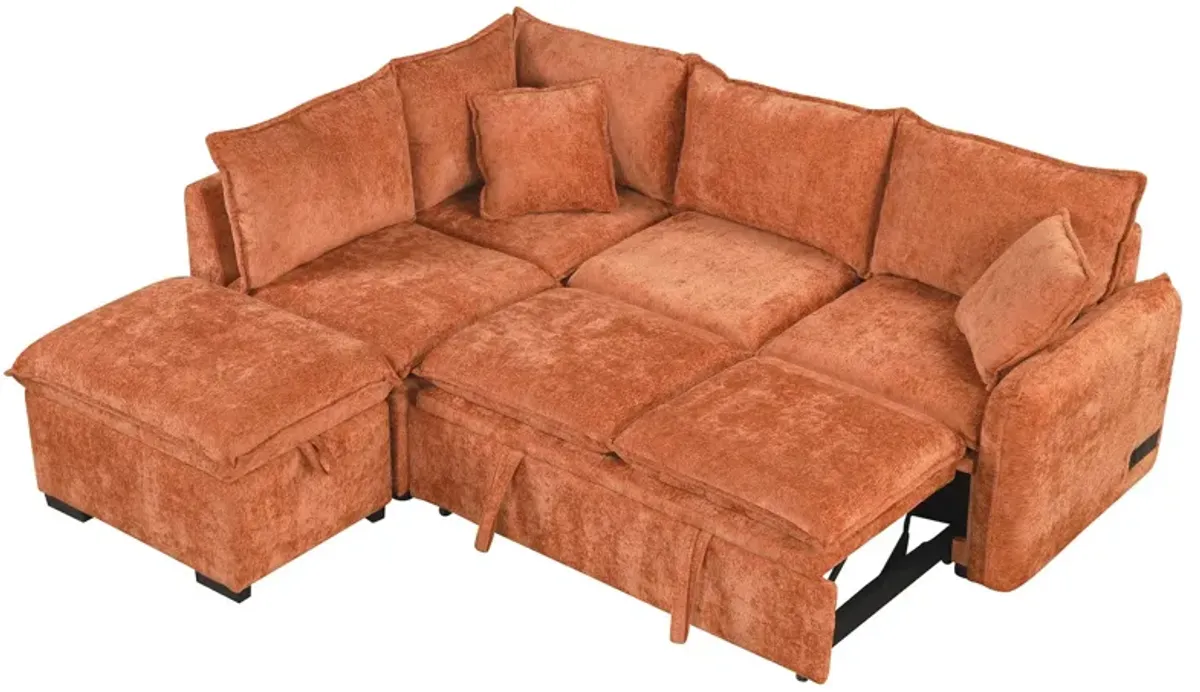 Convertible Sofa Bed Sectional Sofa Sleeper L-Shaped Sofa With A Storage Ottoman, Two Pillows, Two Power Sockets And Two USB Ports For Living Room