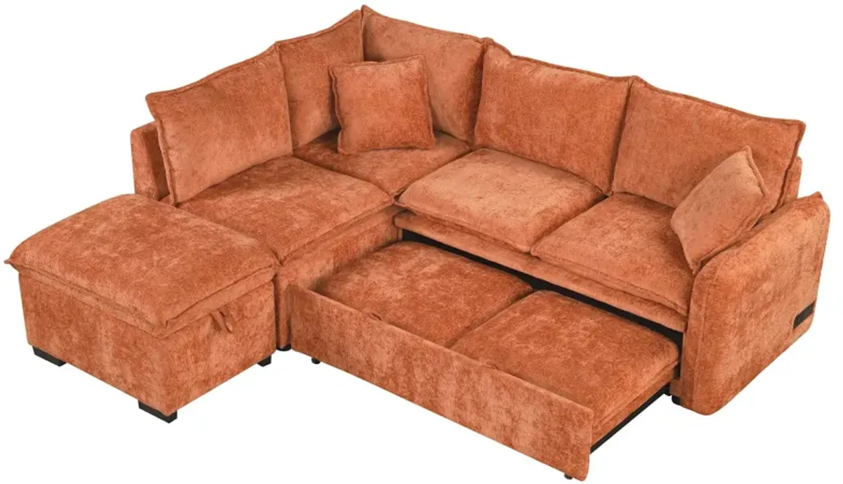 Convertible Sofa Bed Sectional Sofa Sleeper L-Shaped Sofa With A Storage Ottoman, Two Pillows, Two Power Sockets And Two USB Ports For Living Room