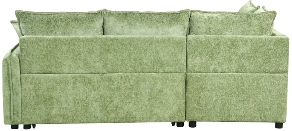 Convertible Sofa Bed Sectional Sofa Sleeper L-Shaped Sofa With A Storage Ottoman, Two Pillows, Two Power Sockets And Two USB Ports For Living Room