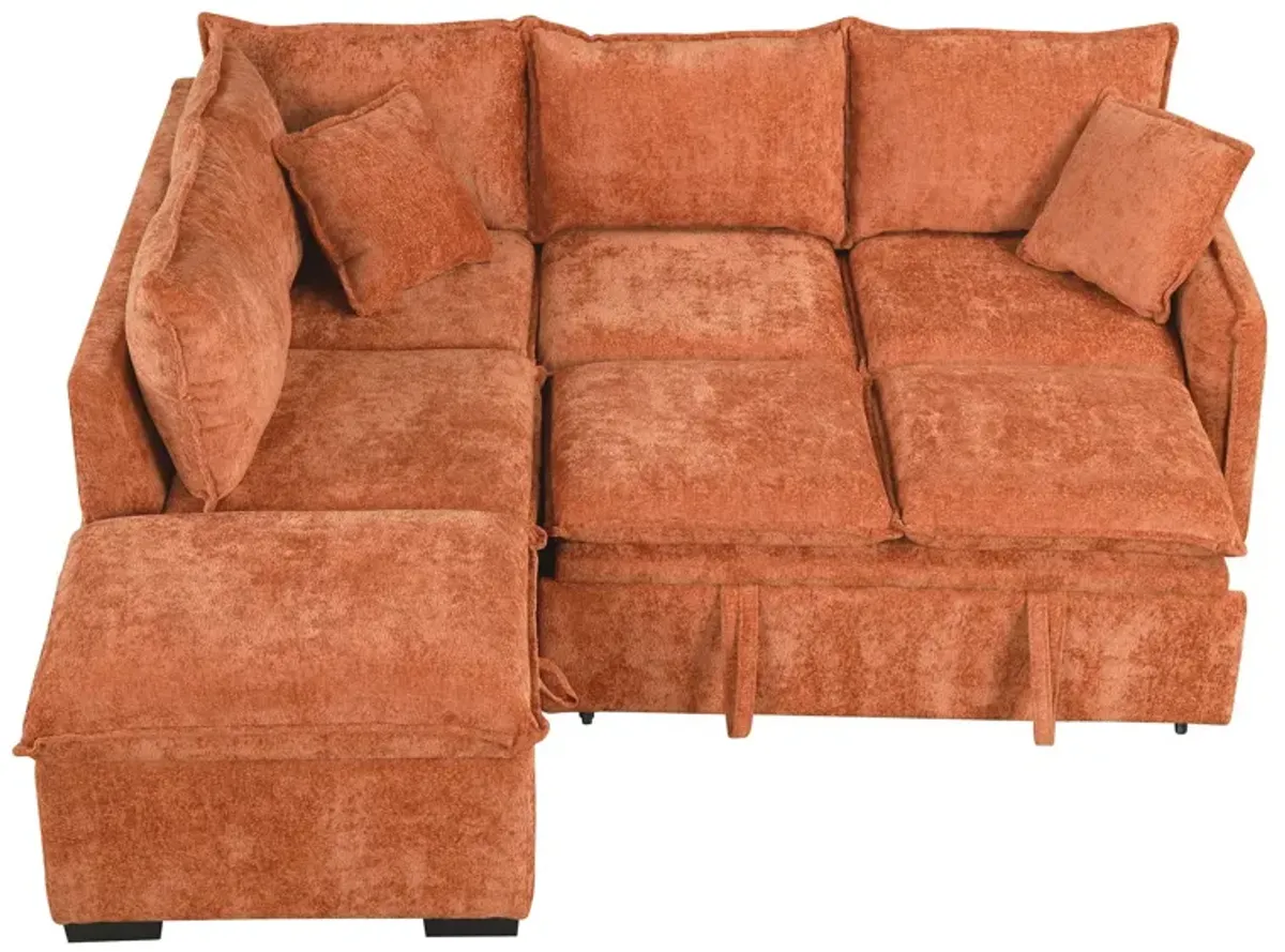 Convertible Sofa Bed Sectional Sofa Sleeper L-Shaped Sofa With A Storage Ottoman, Two Pillows, Two Power Sockets And Two USB Ports For Living Room