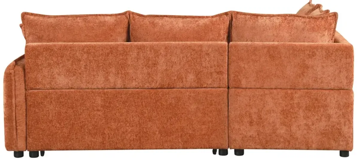 Convertible Sofa Bed Sectional Sofa Sleeper L-Shaped Sofa With A Storage Ottoman, Two Pillows, Two Power Sockets And Two USB Ports For Living Room