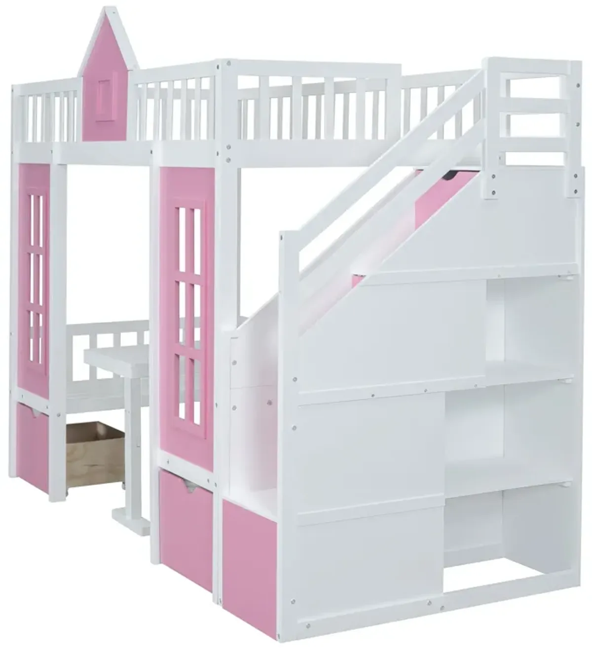 Twin Over Twin Bunk Bed With Changeable Table, Bunk Bed Turn Into Upper Bed And Down Desk