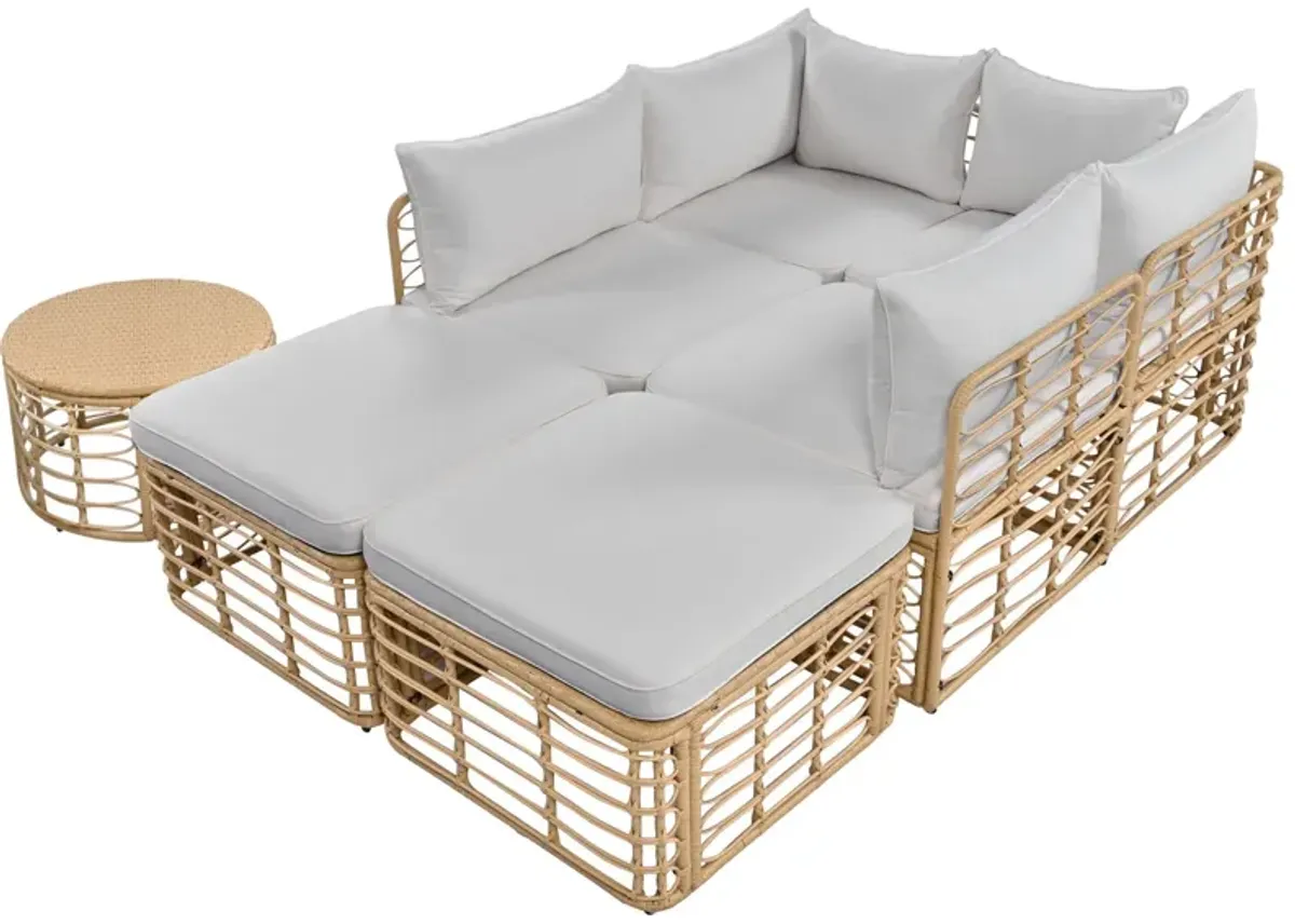 Outdoor Patio Furniture, All-Weather Rattan Sectional Sofa Set With Thick Cushions And Pillows, Freely Combined Conversation Sets For Garden, Backyard, Balcony