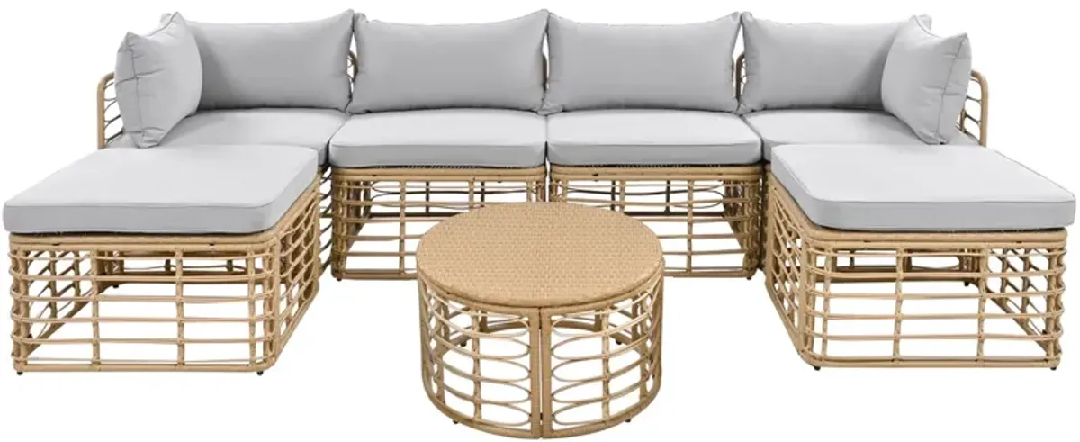 Outdoor Patio Furniture, All-Weather Rattan Sectional Sofa Set With Thick Cushions And Pillows, Freely Combined Conversation Sets For Garden, Backyard, Balcony