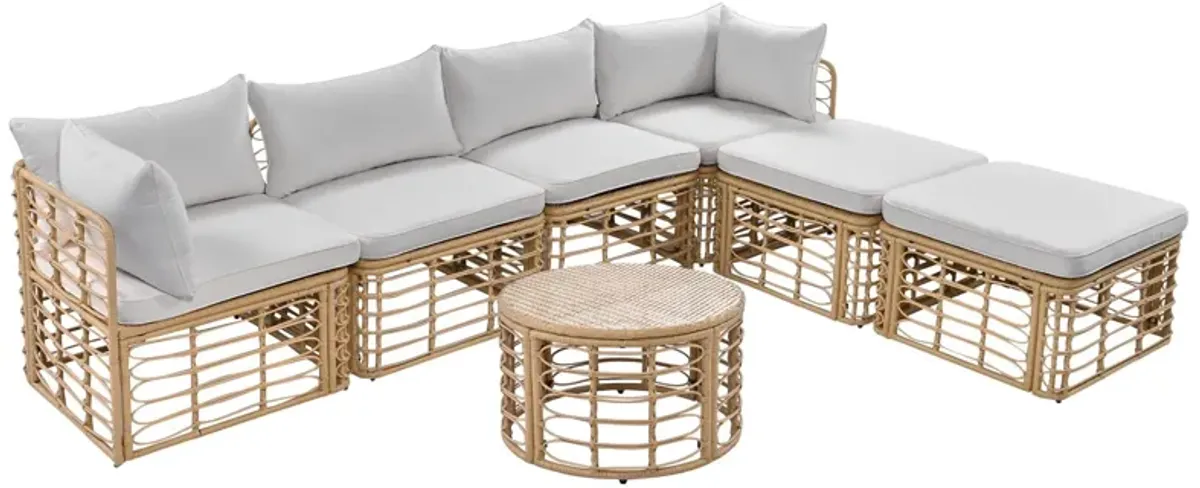 Outdoor Patio Furniture, All-Weather Rattan Sectional Sofa Set With Thick Cushions And Pillows, Freely Combined Conversation Sets For Garden, Backyard, Balcony