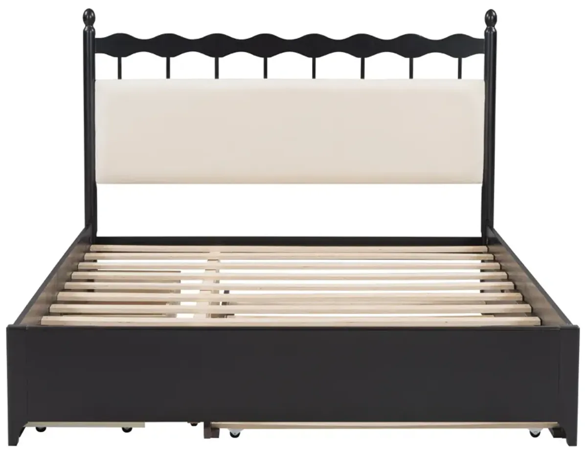 Wooden Storage Platform Bed, With 2 Big Drawers & Trundle