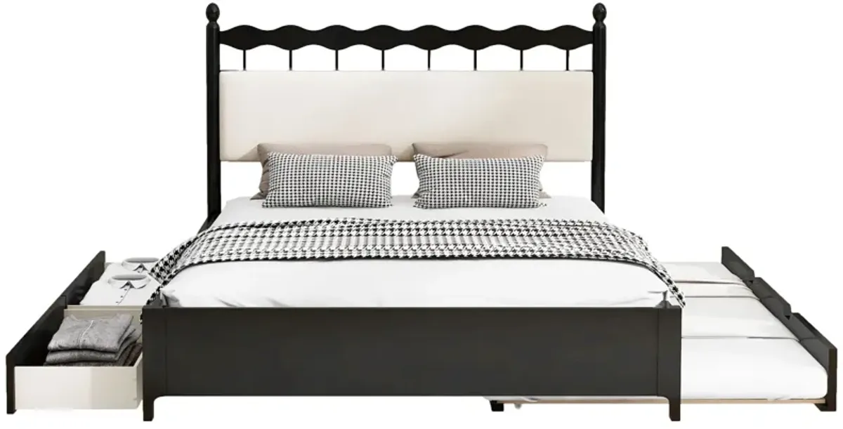 Wooden Storage Platform Bed, With 2 Big Drawers & Trundle