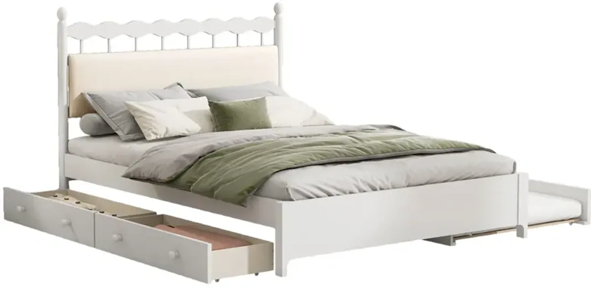 Wooden Storage Platform Bed, With 2 Big Drawers & Trundle