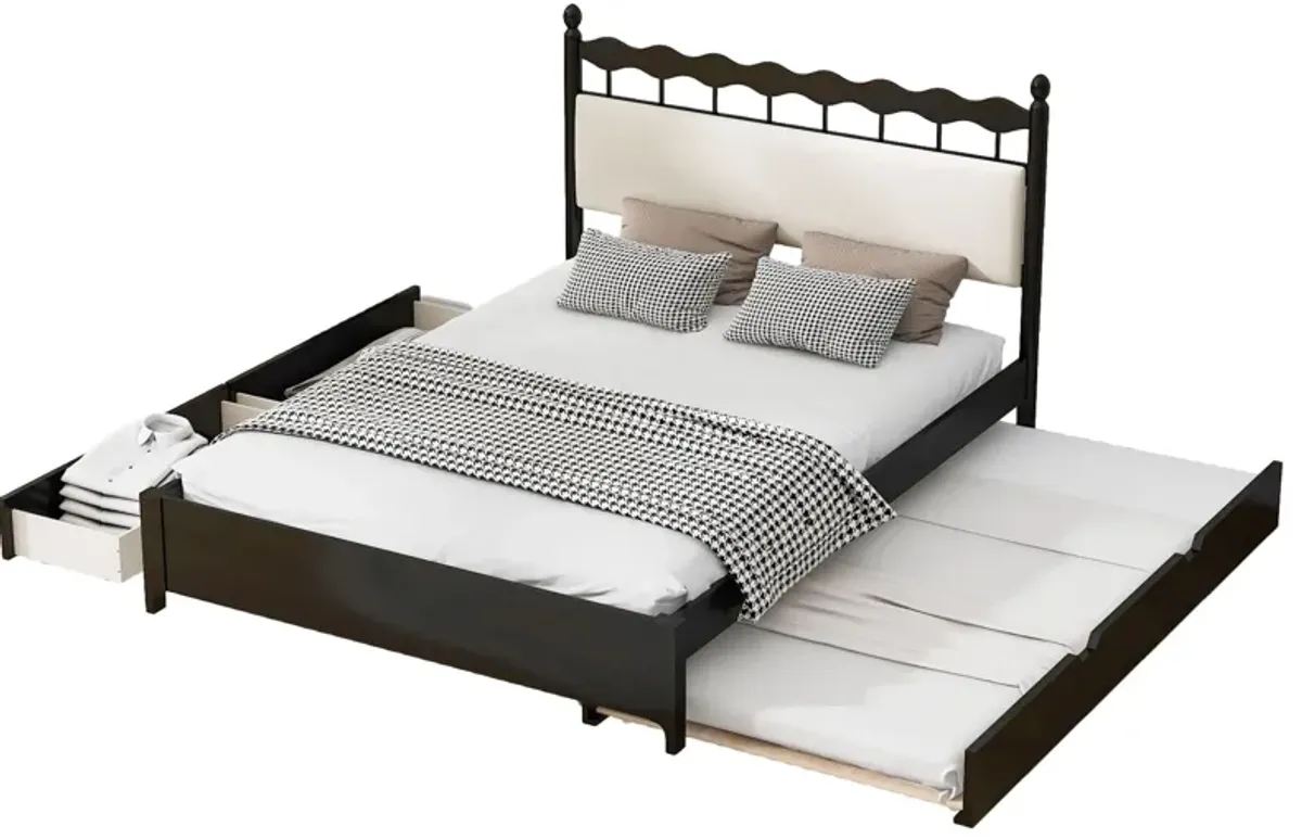 Wooden Storage Platform Bed, With 2 Big Drawers & Trundle