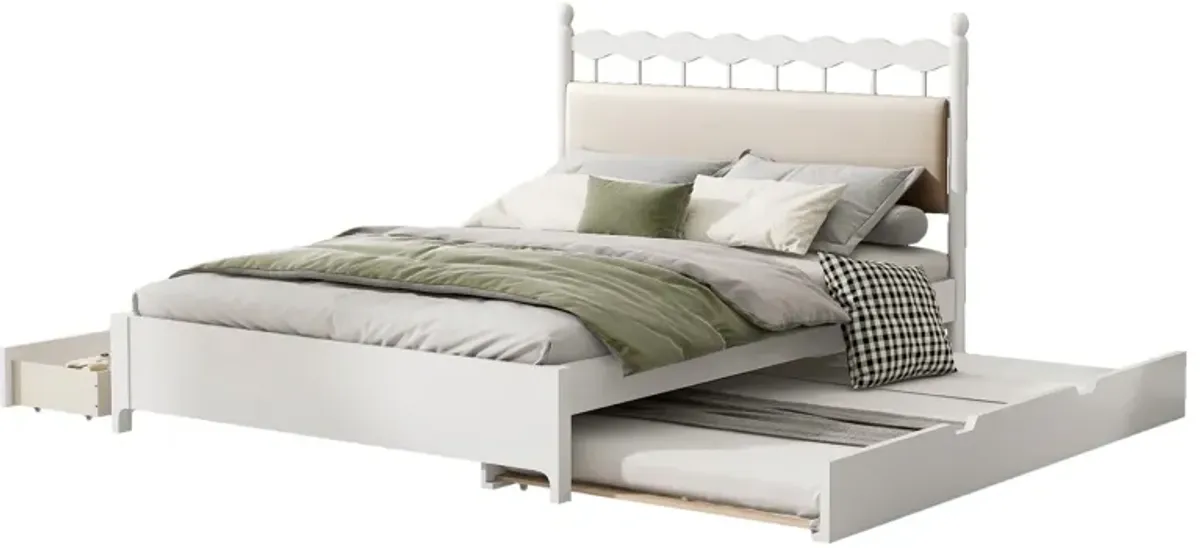 Wooden Storage Platform Bed, With 2 Big Drawers & Trundle