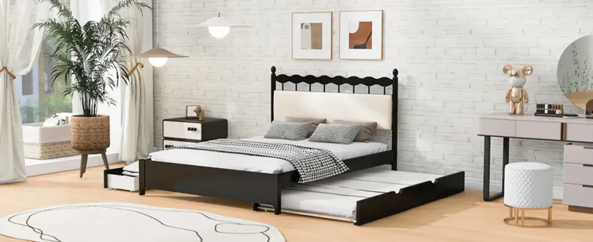 Wooden Storage Platform Bed, With 2 Big Drawers & Trundle