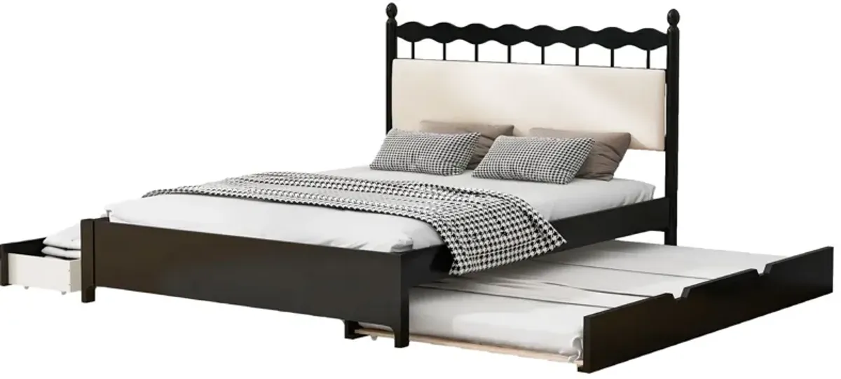 Wooden Storage Platform Bed, With 2 Big Drawers & Trundle