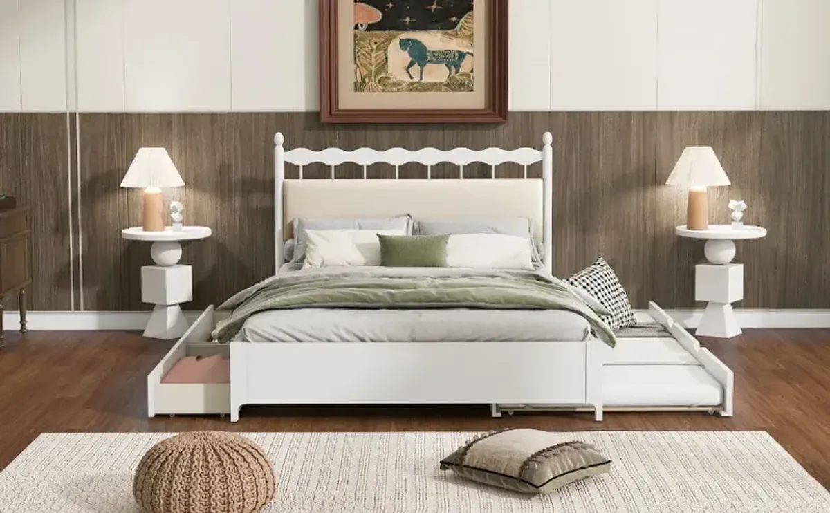 Wooden Storage Platform Bed, With 2 Big Drawers & Trundle