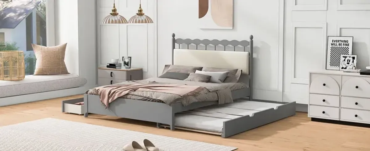 Wooden Storage Platform Bed, With 2 Big Drawers & Trundle