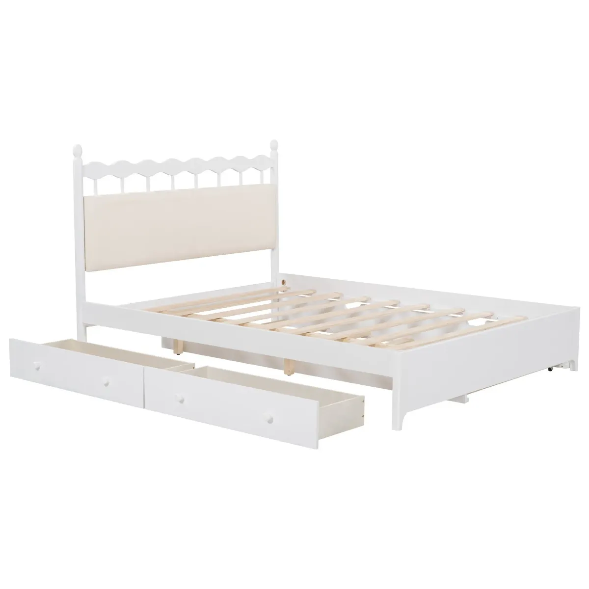 Wooden Storage Platform Bed, With 2 Big Drawers & Trundle