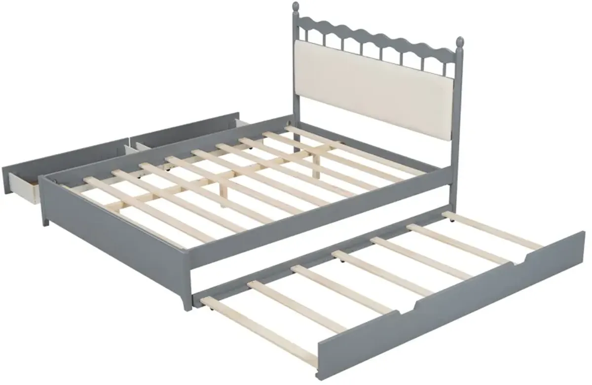 Wooden Storage Platform Bed, With 2 Big Drawers & Trundle