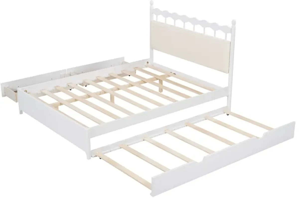 Wooden Storage Platform Bed, With 2 Big Drawers & Trundle