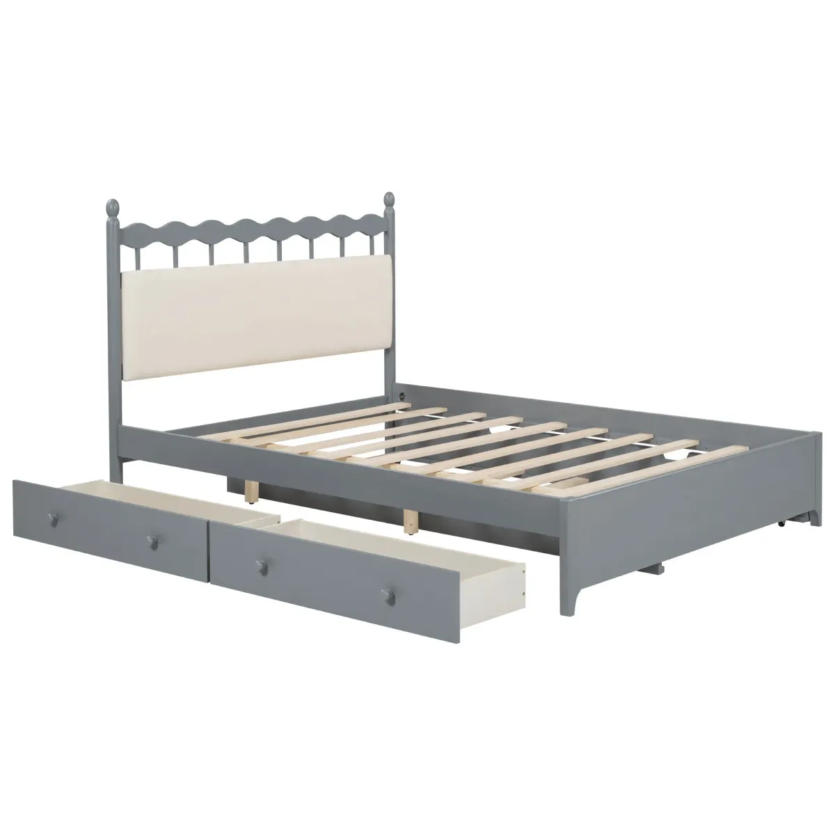 Wooden Storage Platform Bed, With 2 Big Drawers & Trundle