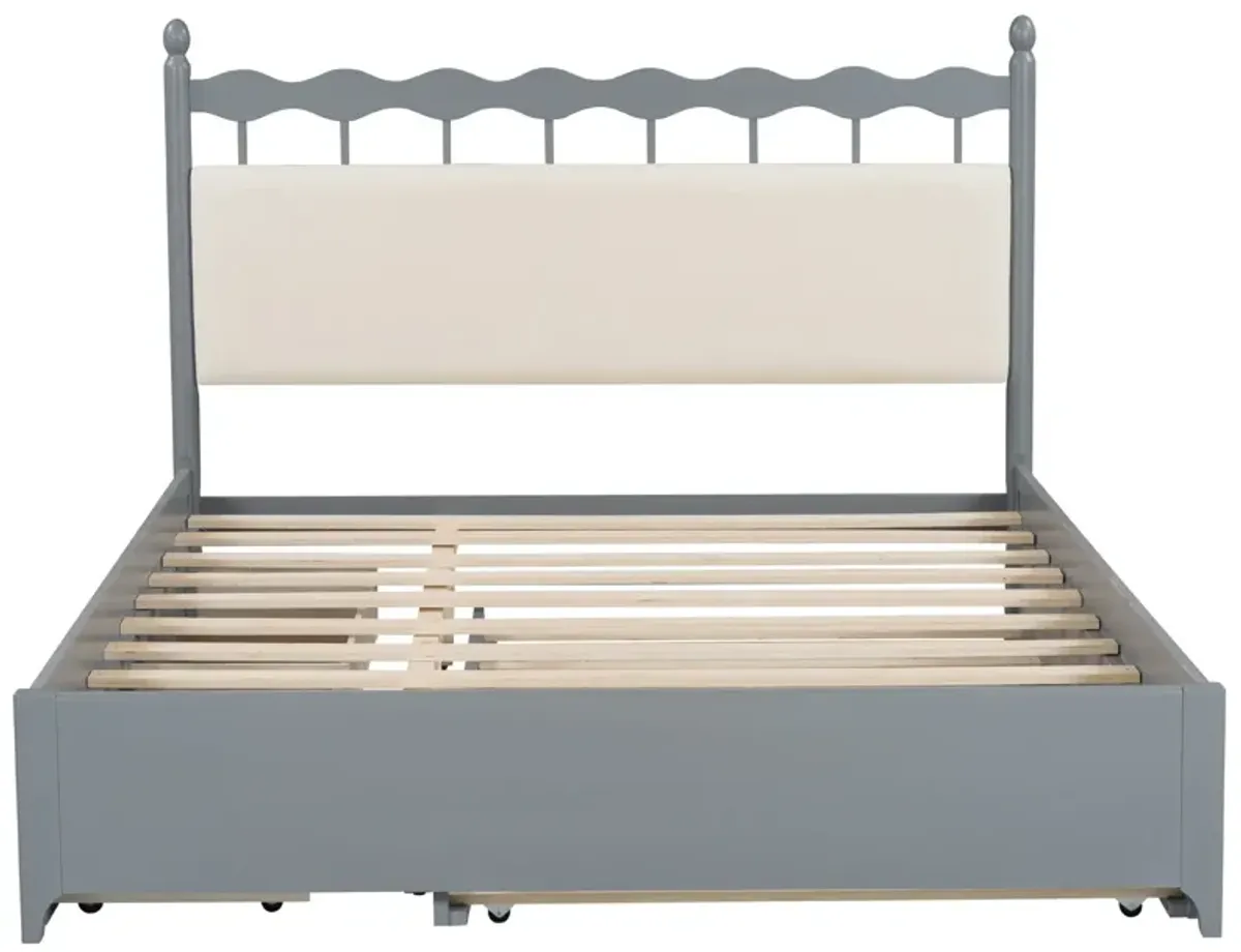 Wooden Storage Platform Bed, With 2 Big Drawers & Trundle