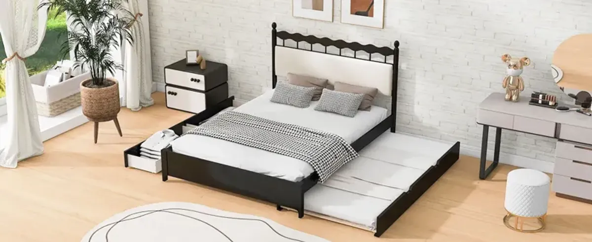 Wooden Storage Platform Bed, With 2 Big Drawers & Trundle