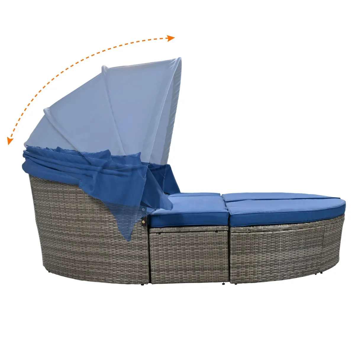 Outdoor Rattan Daybed Sunbed With Retractable Canopy Wicker Furniture, Round Outdoor Sectional Sofa Set - Black Wicker Furniture Clamshell Seating With Washable Cushions, Backyard, Porch