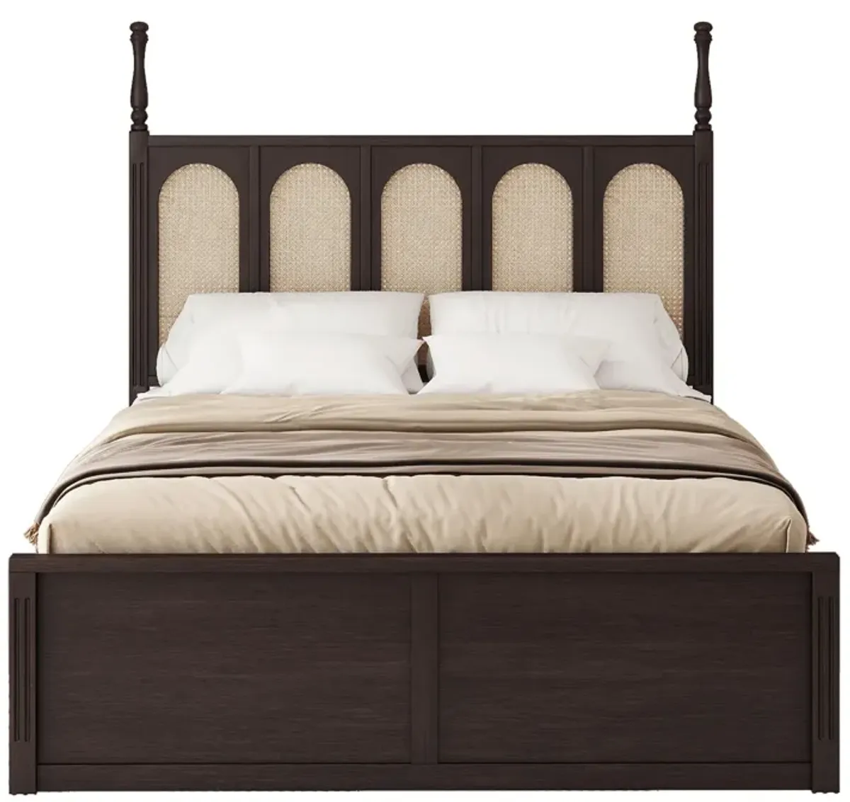 Rattan Platform Bed With With 2 Big Drawers With Trundle