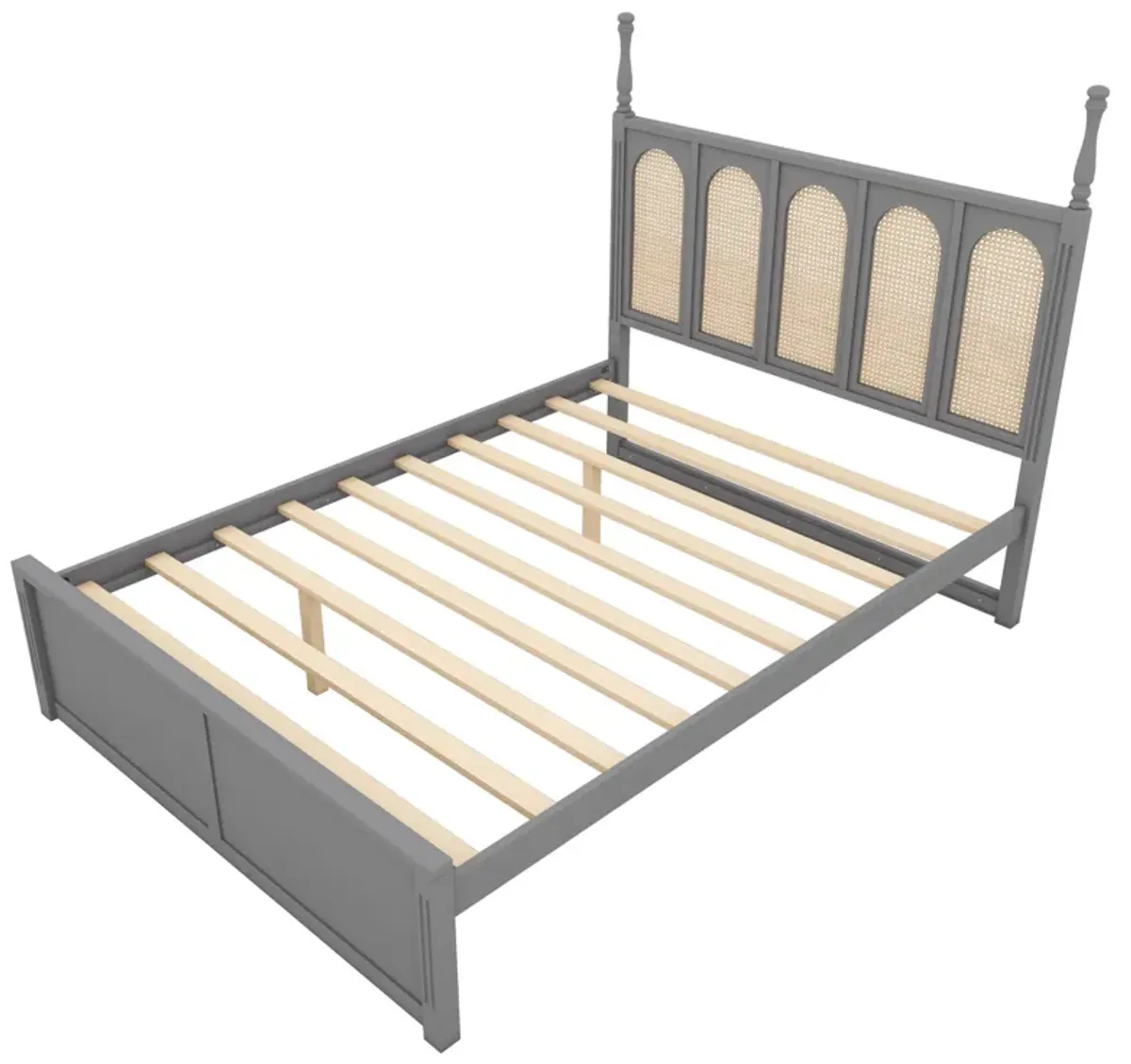 Rattan Platform Bed With With 2 Big Drawers With Trundle