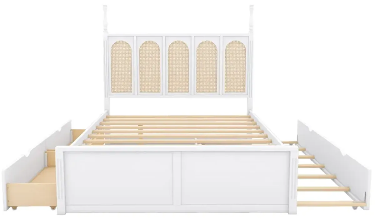 Rattan Platform Bed With With 2 Big Drawers With Trundle