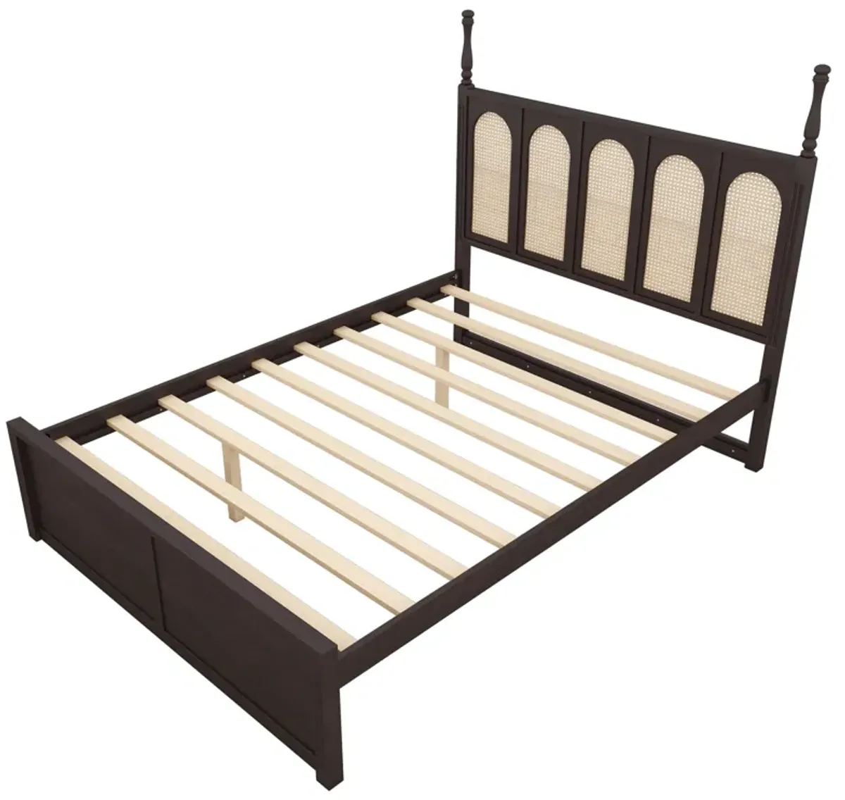 Rattan Platform Bed With With 2 Big Drawers With Trundle